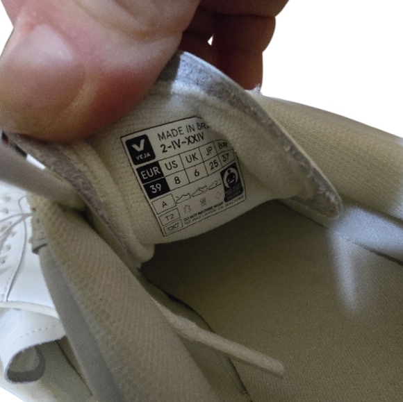 Veja V-12 White Leather Sneakers Size Women's 8 Lace Up - Picture 7 of 11